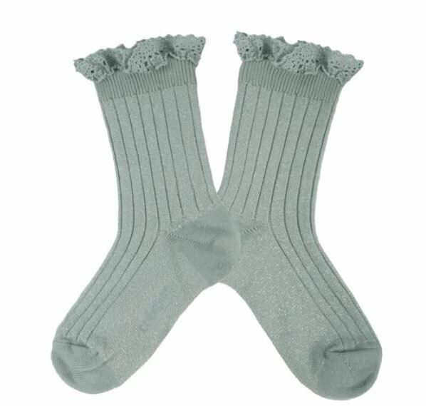 COLLEGIEN 金蔥荷葉邊襪 Victorine - Aigue Marine藍綠