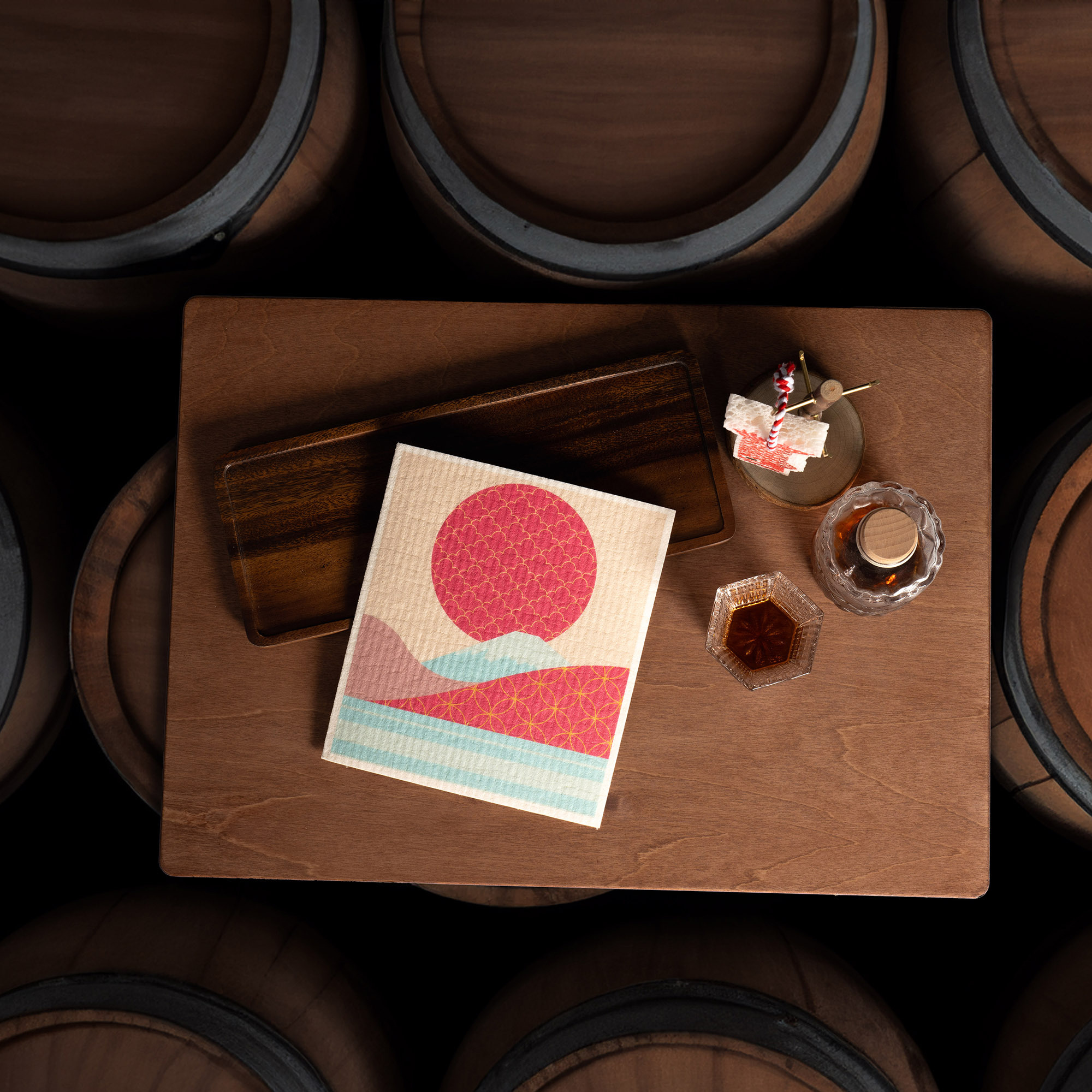 LEAFFY sakura oriental summer eco friendly cellulose sponge cloth - mt. fuji lake