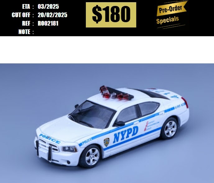 PO-$180 * ROLLIN * 1:64 DODGE CHARGER MK6 LX 2008 NYPD WHITE [OD18/02]