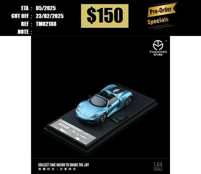 PO-$150 * TIME MICRO * 1:64 PORSCHE 918 SPYDER FLASH BLUE [OD18/02]
