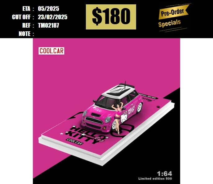 PO-$180 * TIME MICRO * 1:64 MINI COOPER R56 KITTY ROSE W/FIGURE [OD18/02]