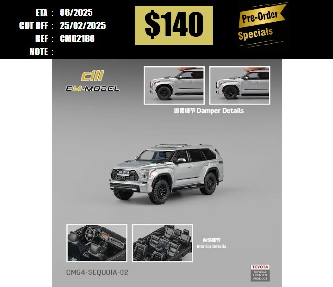 PO-$140 * CM MODEL * 1:64 TOYOTA SEQUOIA XK80 TRD SILVER GREY [OD18/02]