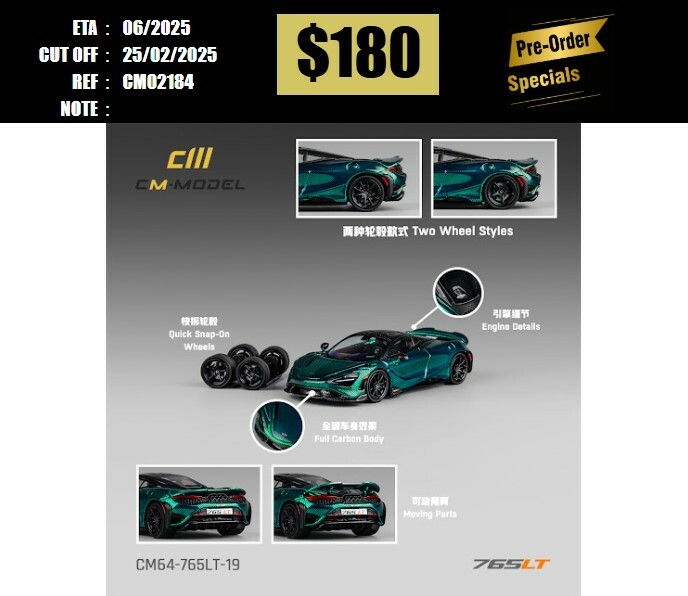 PO-$180 * CM MODEL * 1:64 MCLAREN 765LT CHROME BLACK GREEN [OD18/02]