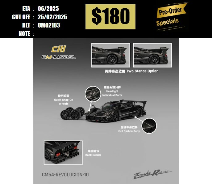 PO-$180 * CM MODEL * 1:64 PAGANI ZONDA R EVOLUTION TRACK EDITION CARBON BLACK [OD18/02]