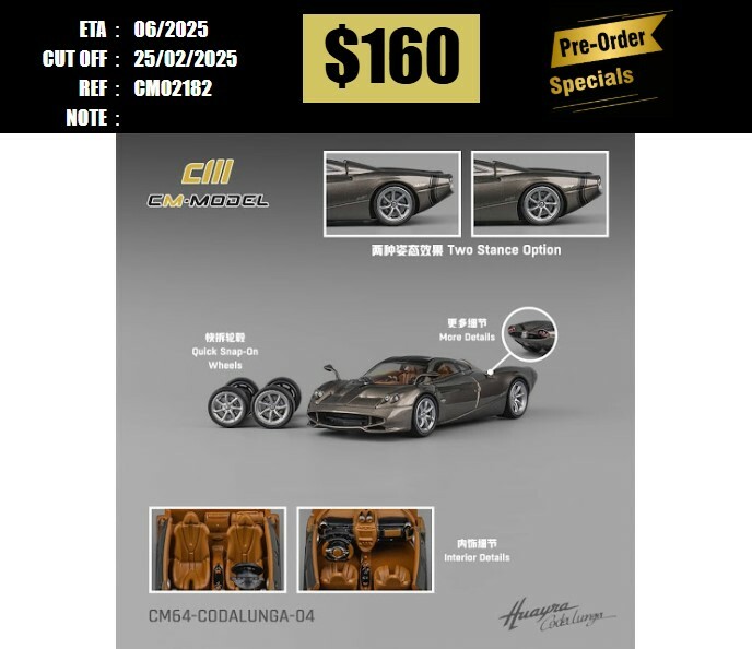 PO-$160 * CM MODEL * 1:64 PAGANI HUAYRA CODALUNGA METALLIC GREY [OD18/02]