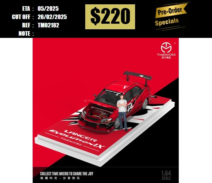 PO-$220 * TIME MICRO * 1:64 MITSUBISHI LANCER EVOLUTION IX FNF RED W/FIGURE [OD18/02]
