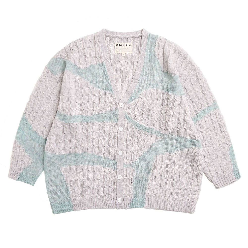 Crack Between Stones Melange Cable Light Cardigan Turquoise