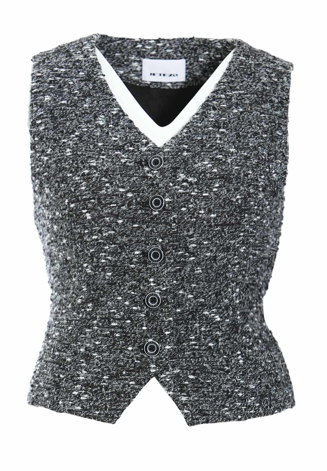 BD15102Y1 霧黑混紡法式粗花呢V領短版馬甲背心