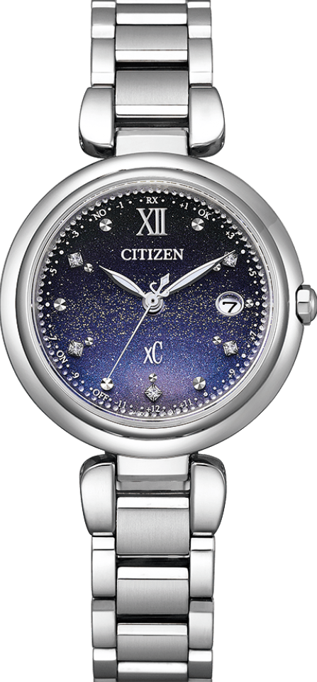 萬年鐘錶 - Citizen 星辰錶  XC 藍色錶盤光動能電波鈦金屬女錶  ES9460-70L 錶徑29MM