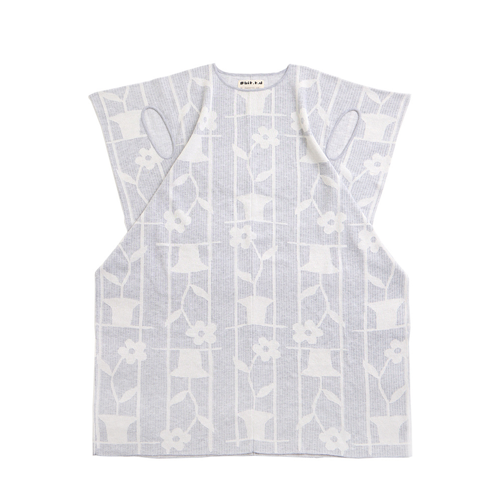 Hai'an Road Flower_ Square Midi Dress- Light Gray