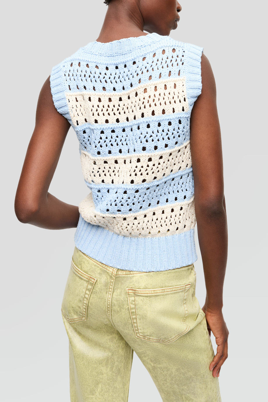 GANNI｜STRIPED 條紋LOGO鏤空鉤織背心