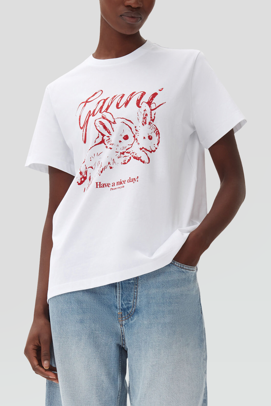 GANNI｜BUNNIES 圓領兔子印花短袖T