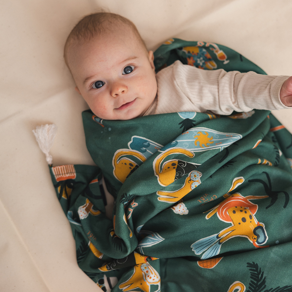 La Millou波蘭 竹纖涼感巾｜抗菌包巾｜石虎渡假中(綠底)