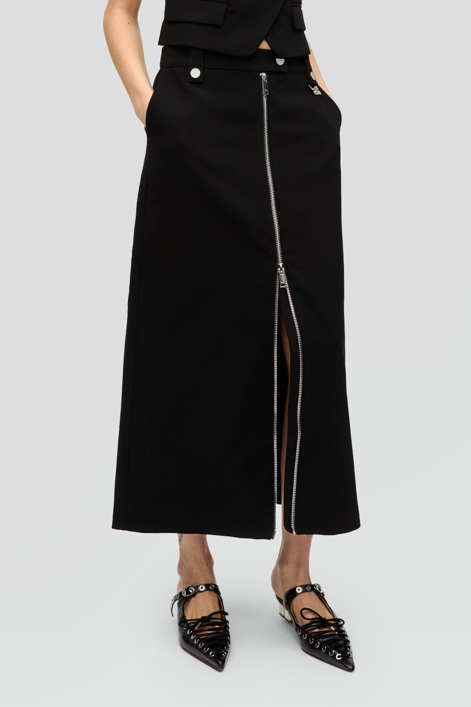 GANNI｜CREPE 前拉鍊式開衩直筒長裙