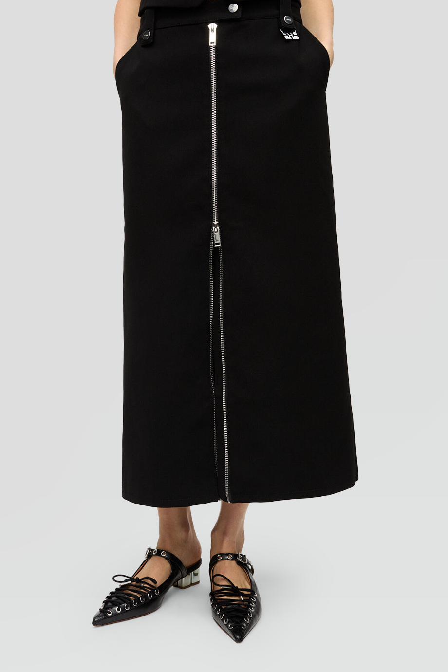 GANNI｜CREPE 前拉鍊式開衩直筒長裙