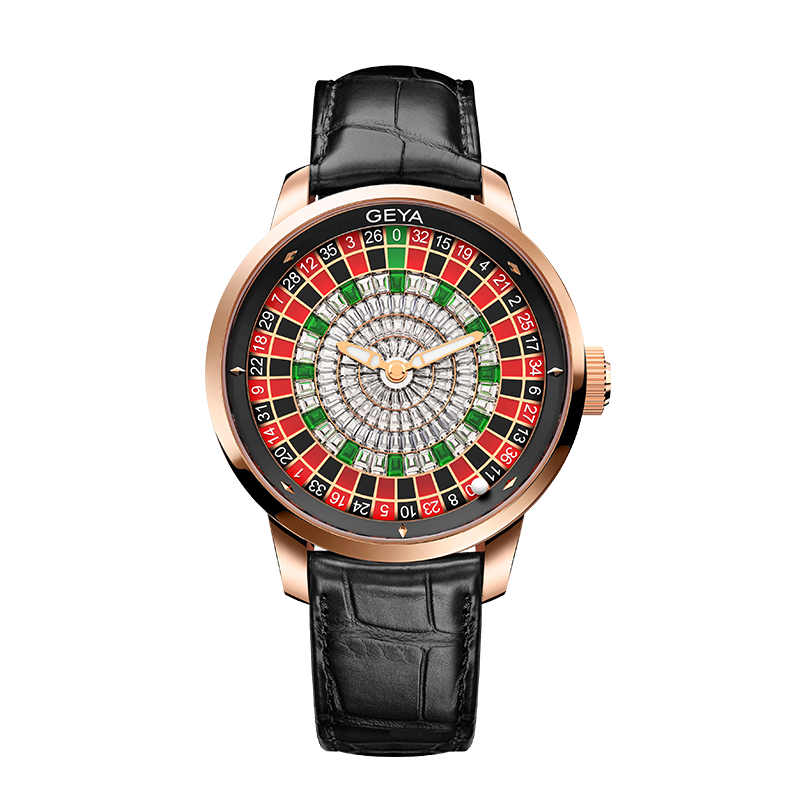 【GEYA 格雅】大贏家系列 G78187G 鏤空 賭盤輪盤 晶鑽 夜光 機械 手錶
