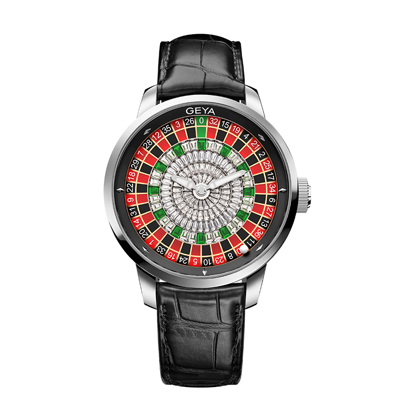 【GEYA 格雅】大贏家系列 G78187G 鏤空 賭盤輪盤 晶鑽 夜光 機械 手錶