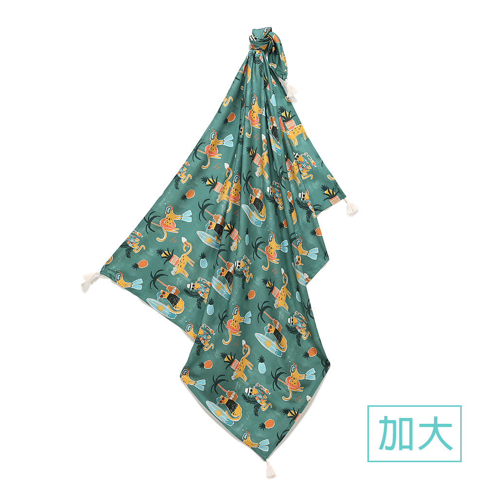 La Millou波蘭 竹纖涼感巾加大(140x110cm)｜抗菌包巾｜石虎渡假中(綠底)