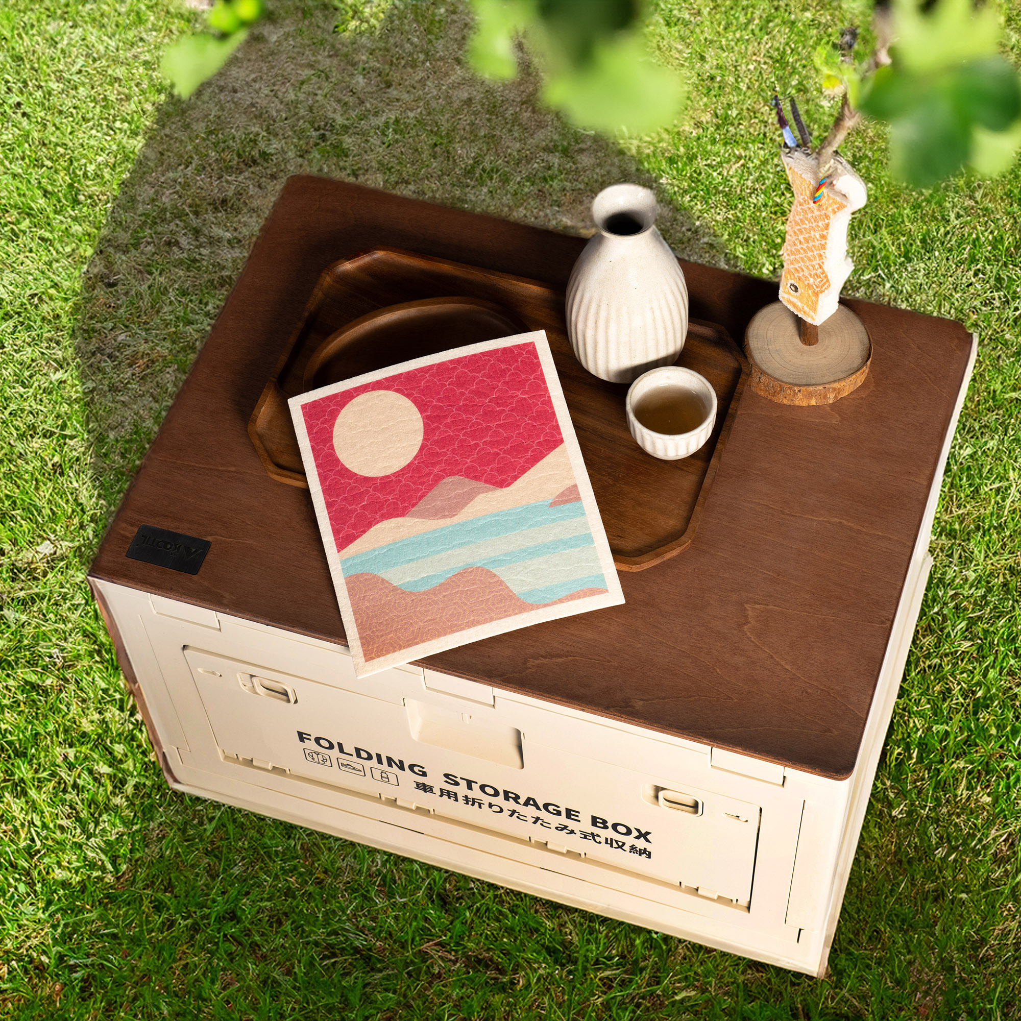 LEAFFY sakura oriental autumn eco friendly cellulose sponge cloth - lake