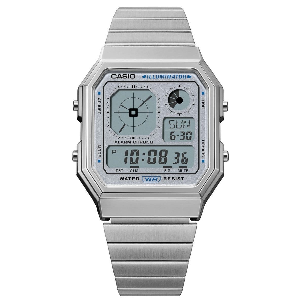 CASIO A130WE-7A 銀色 雙顯示 長方形 復古錶