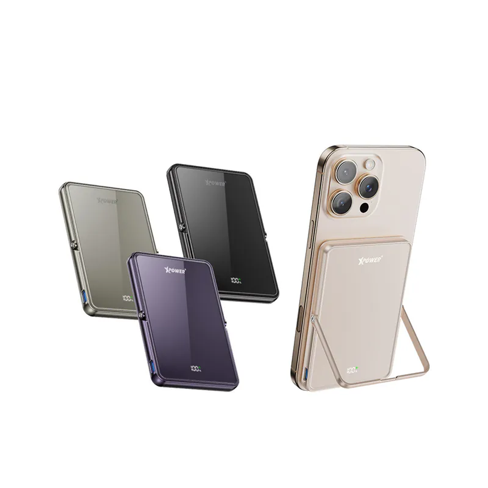 XPower M5K2 5合1鋅合金支架數顯 5000mAh PD3.0+QI2 磁吸移動電源