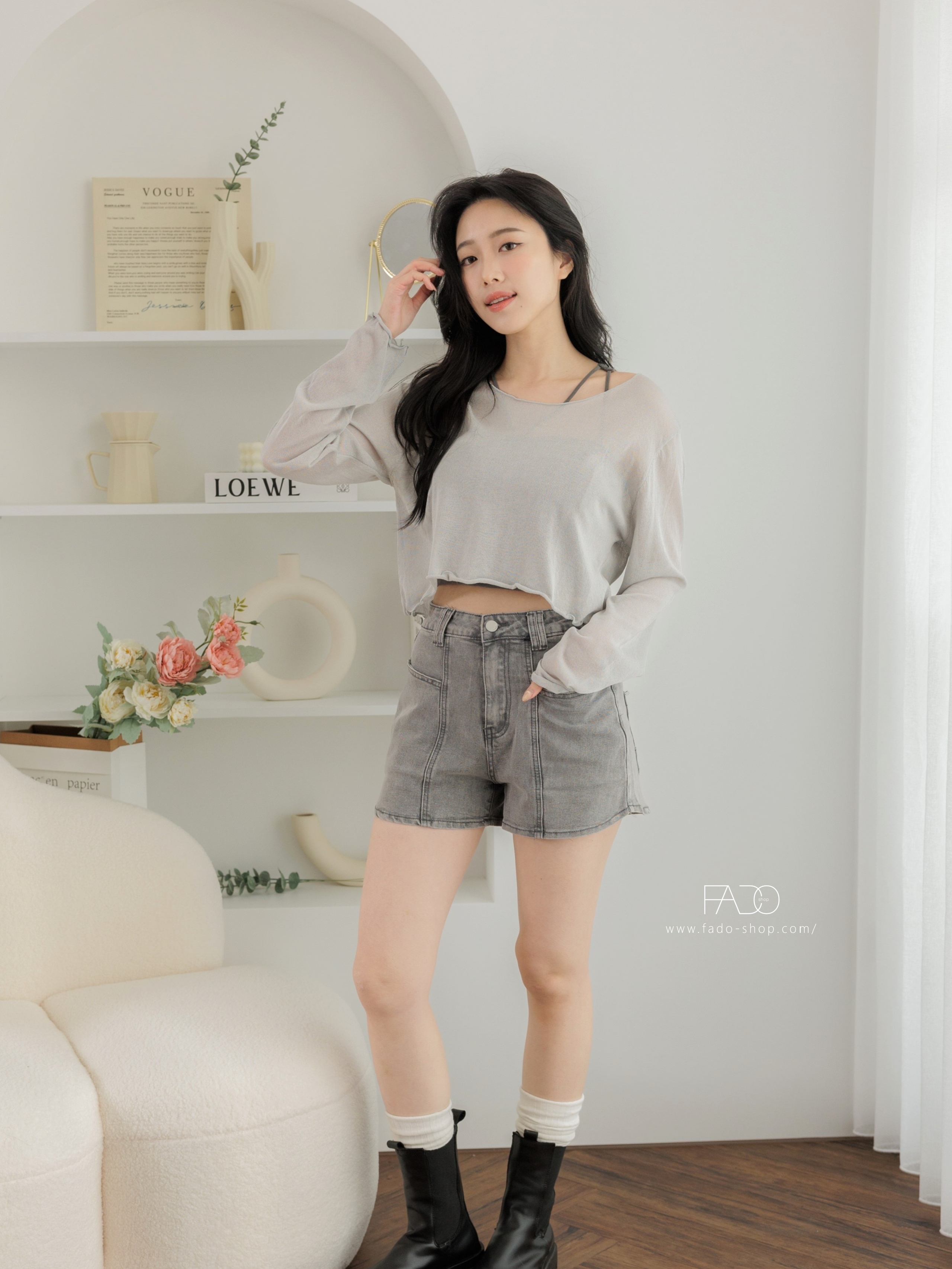 法朵Fado shop｜口袋造型水洗短褲 250B019 藍/灰 S-XL