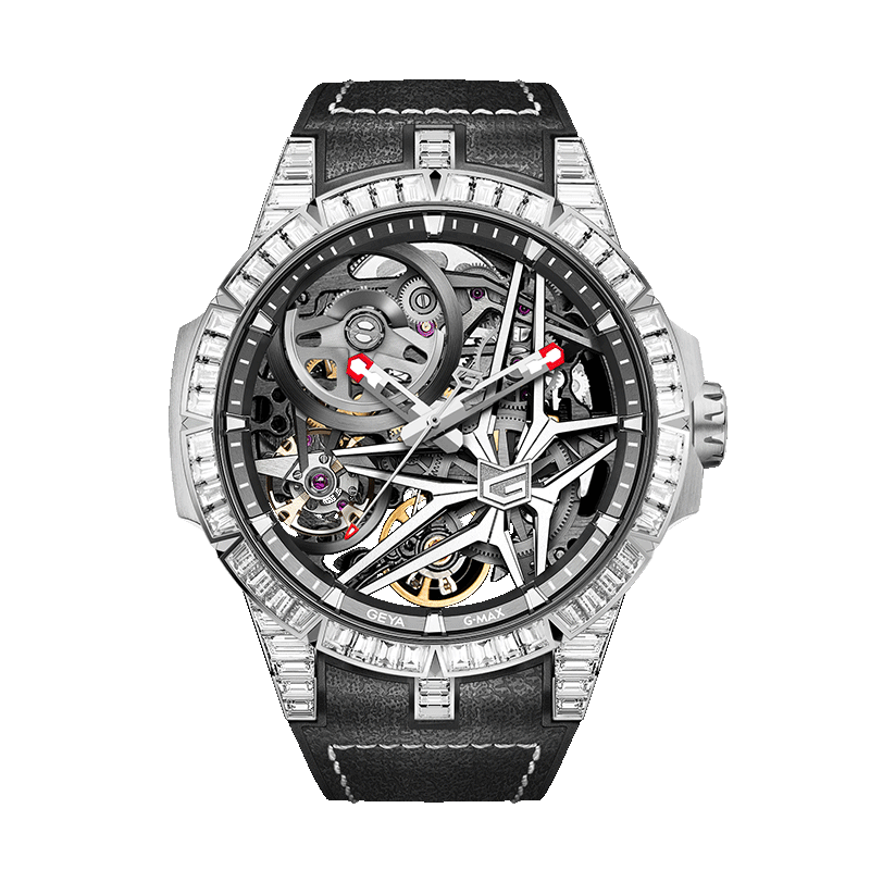 【GEYA格雅】G-MAX賽車系列 G78112GWK 晶鑽錶殼錶圈 雙面鏤空 22顆寶石軸承 夜光指針刻度錶盤 機械 手錶