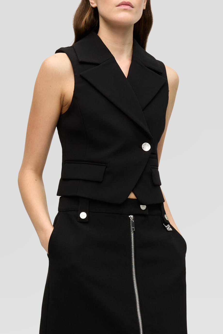 GANNI｜CREPE 翻領側釦合身西裝背心