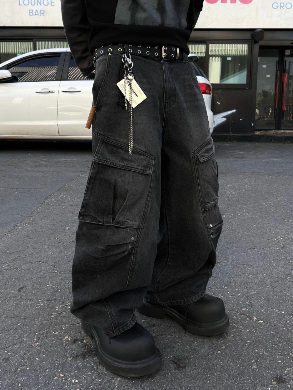 洗水工裝鬆身牛仔褲 UNUSED-037P