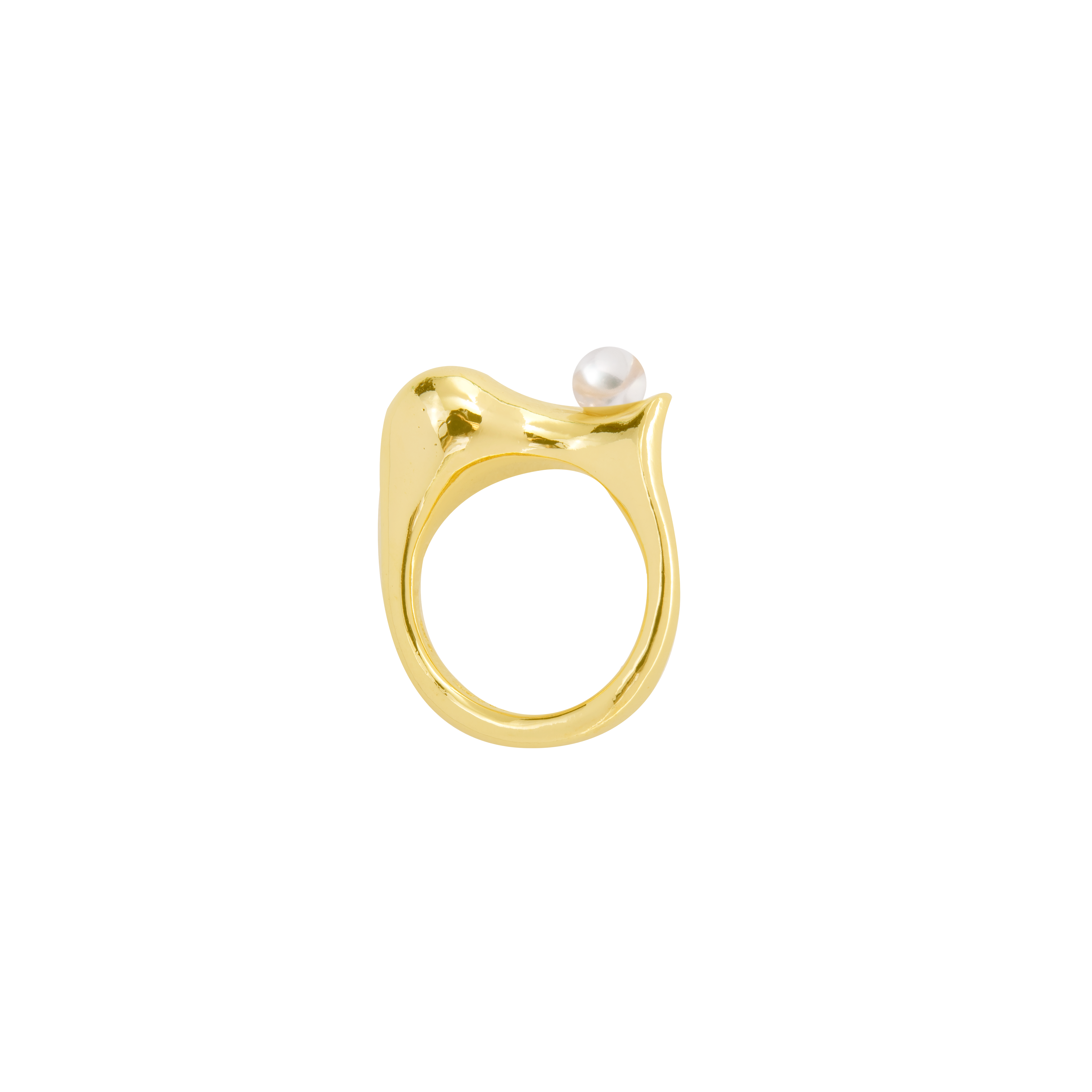 【廃盤割引20%オフ】ストリング表面ゴールドスターリングシルバーパールリング - リング・指輪 - 真珠 ゴールド
