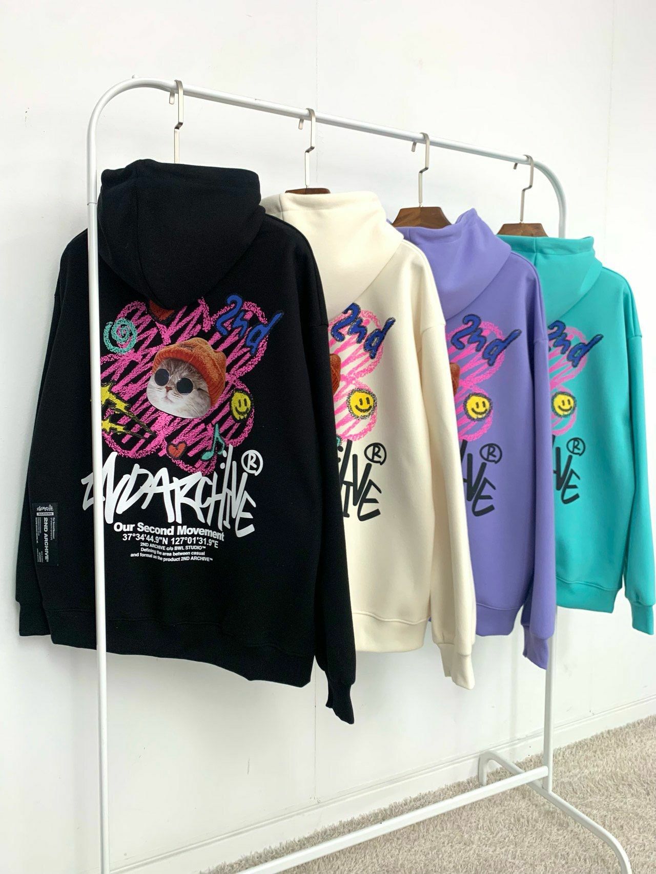 貓仔圖案英文字連帽衛衣 2nd-208T