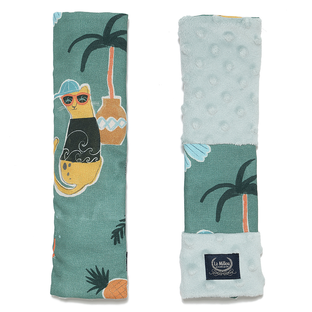 La Millou波蘭 豆豆安全帶保護套｜石虎渡假中(綠底)｜煙燻香草綠