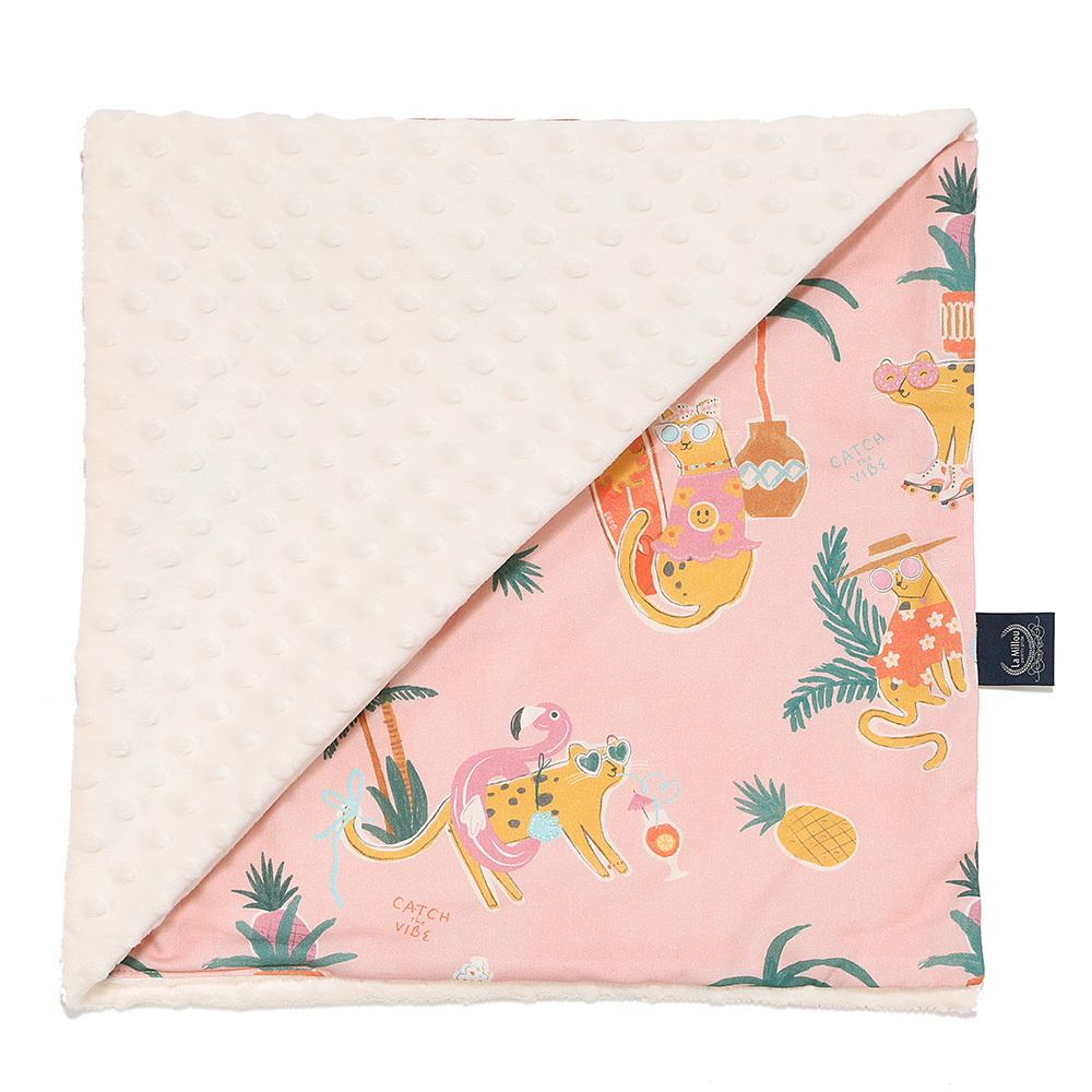 La Millou 單面巧柔豆豆毯｜石虎渡假中(粉底)｜雲朵白