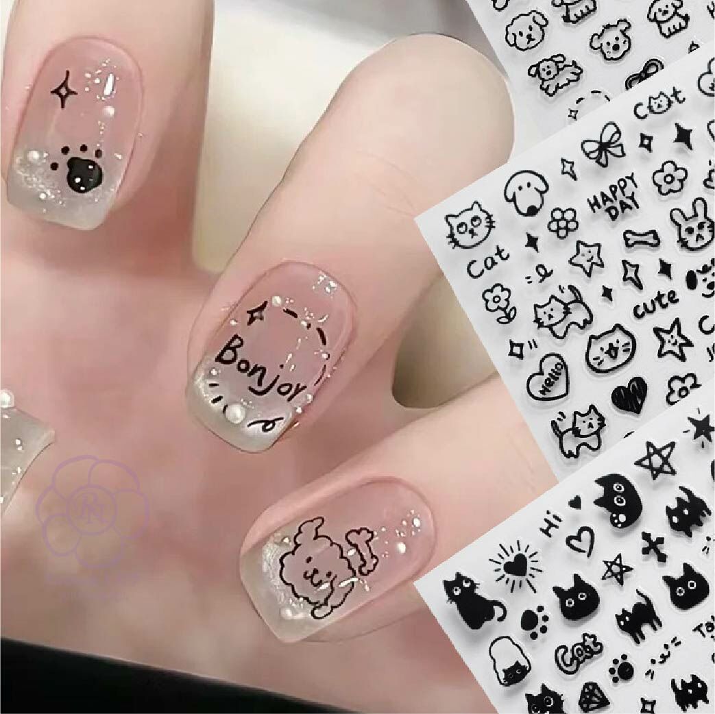 美甲貼紙-手繪狗狗貓貓