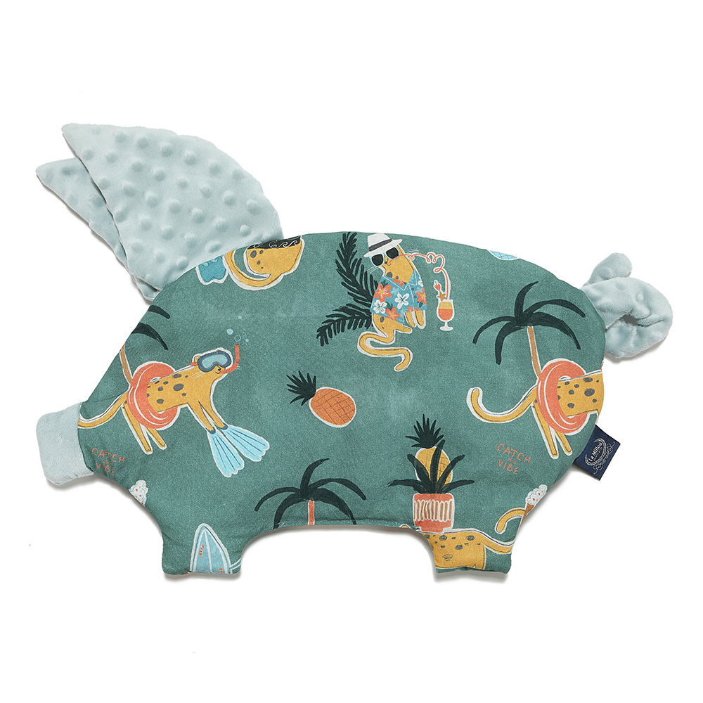 La Millou波蘭 豆豆小豬枕｜石虎渡假中(綠底)｜煙燻香草綠