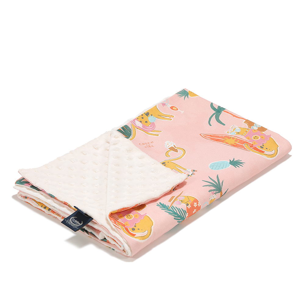 La Millou波蘭 單面巧柔豆豆毯加大｜石虎渡假中(粉底)｜雲朵白