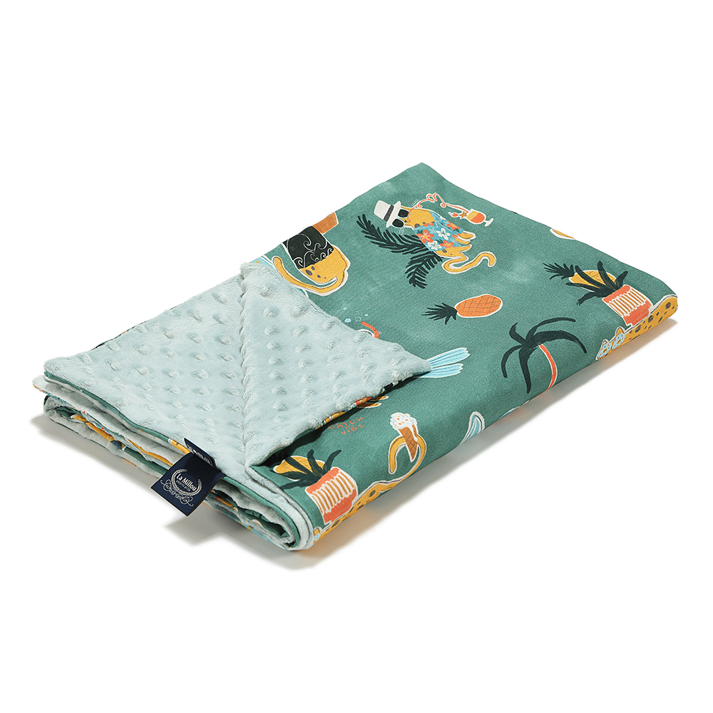 La Millou波蘭 單面巧柔豆豆毯加大｜石虎渡假中(綠底)｜煙燻香草綠