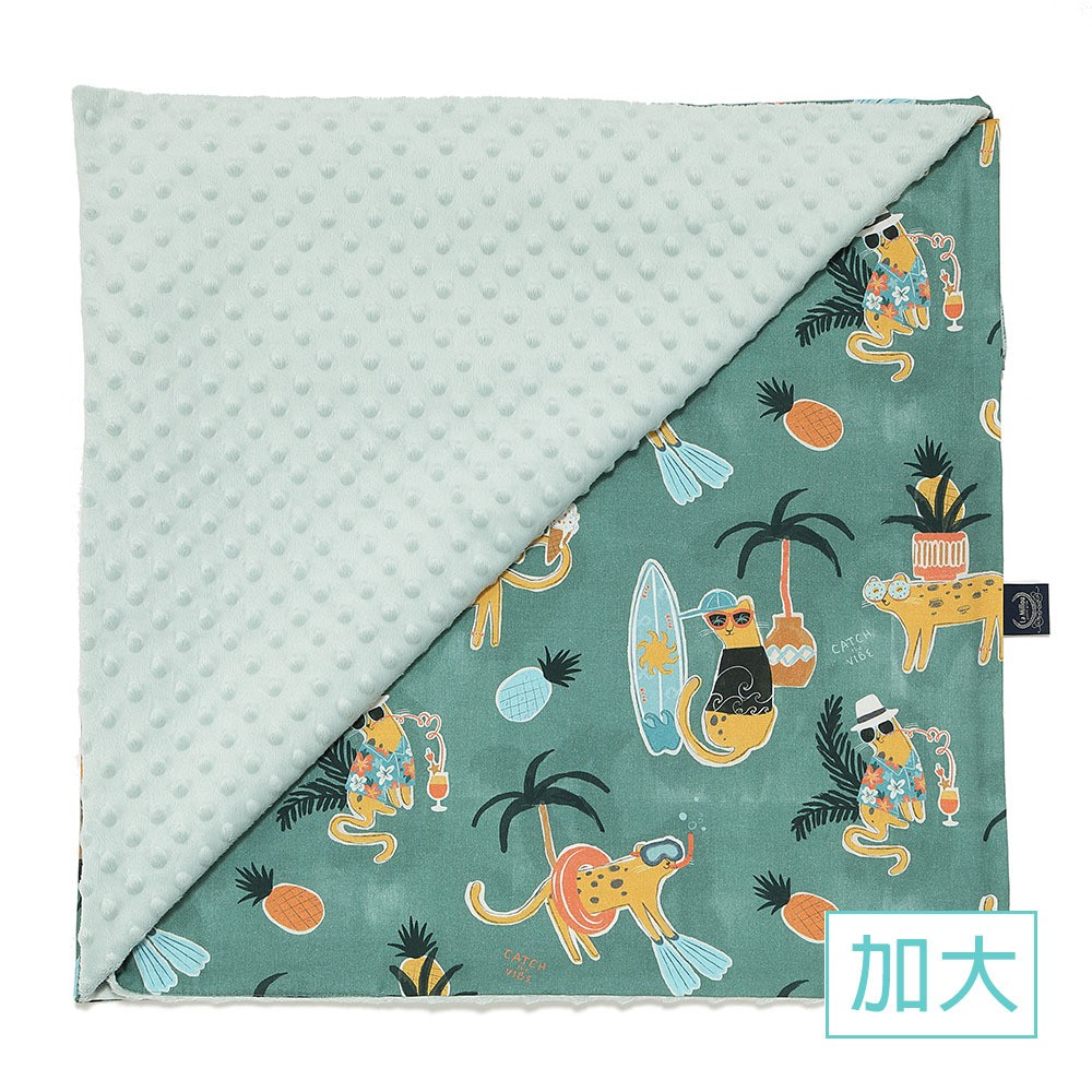 La Millou波蘭 單面巧柔豆豆毯加大｜石虎渡假中(綠底)｜煙燻香草綠