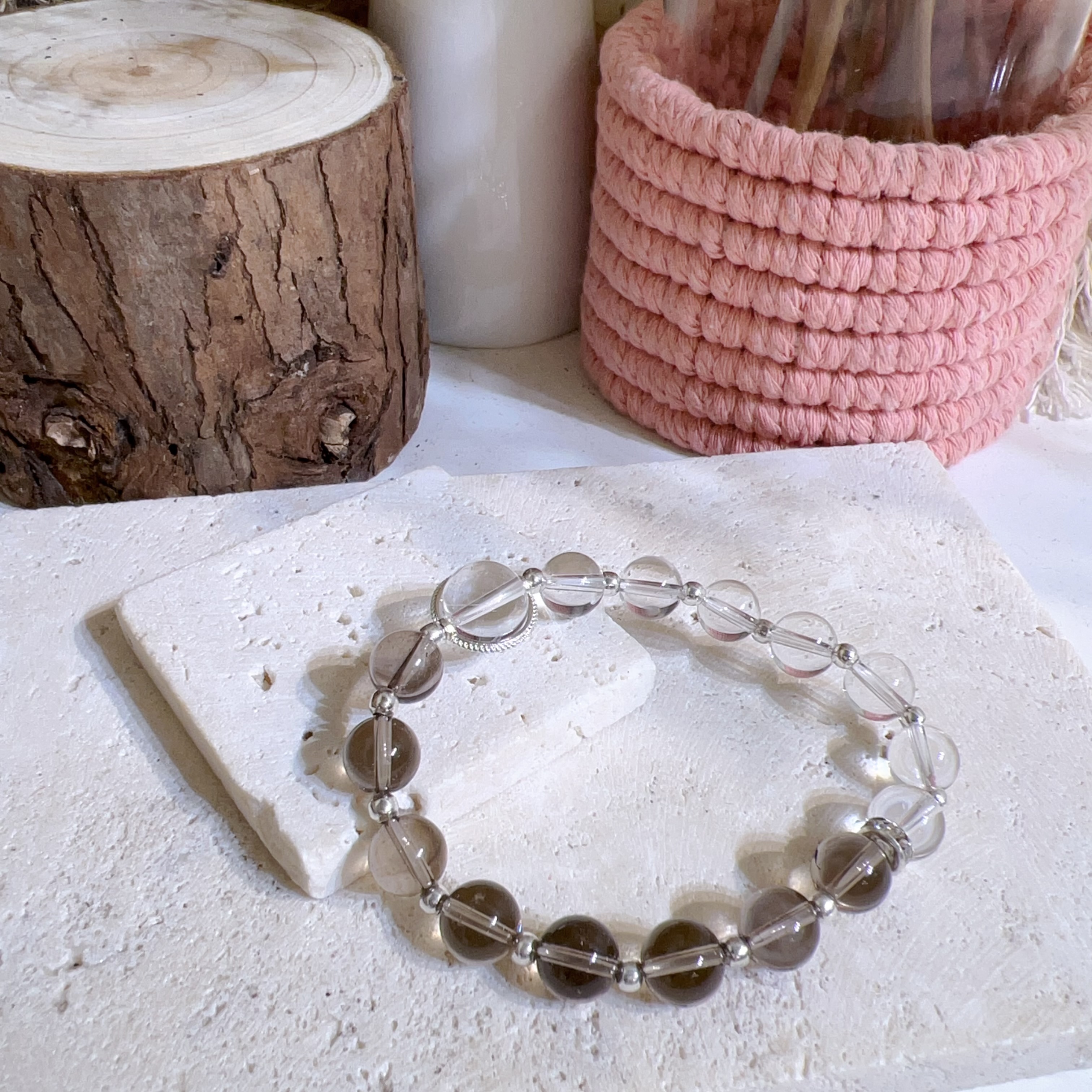 茶晶白晶半拼diy手串