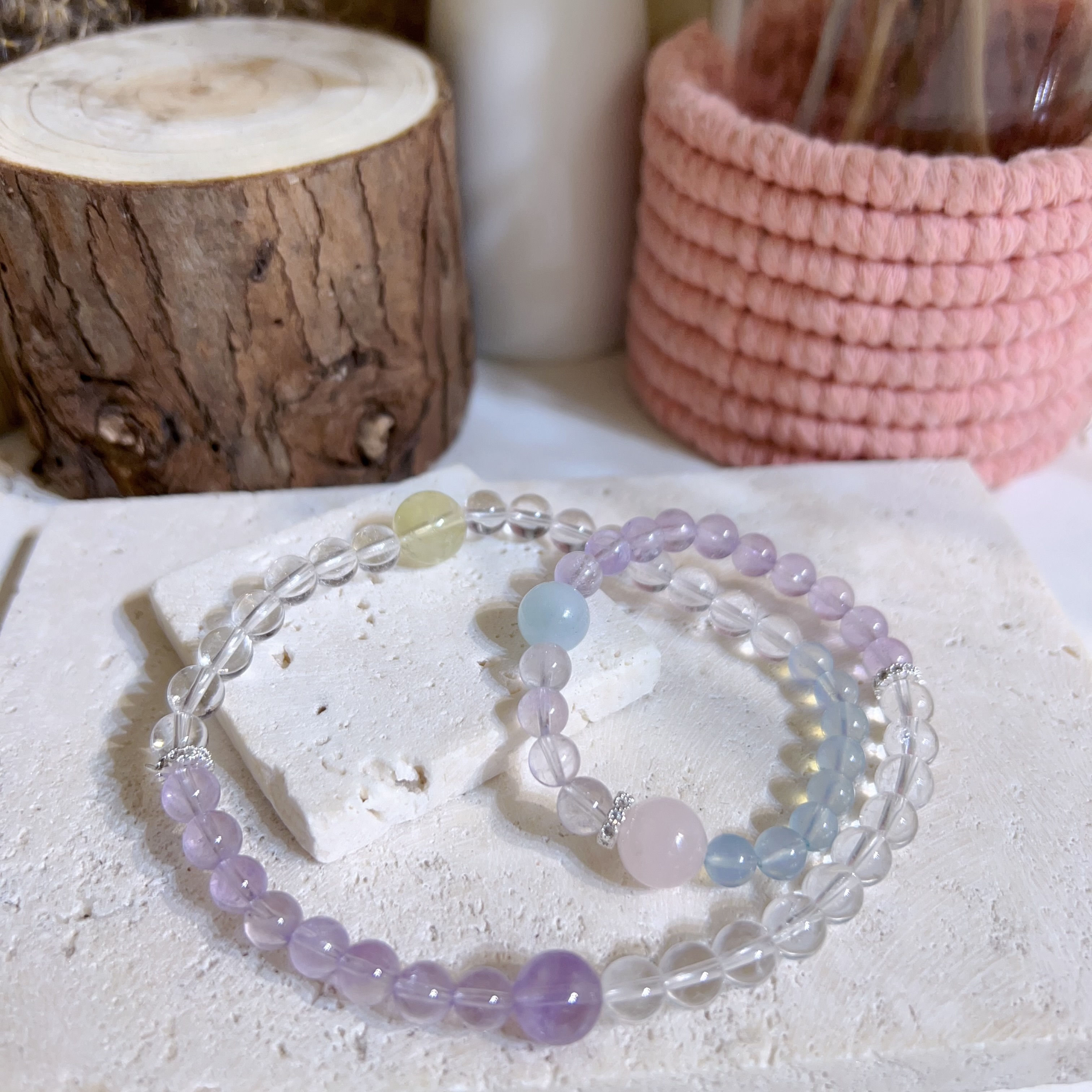 白水晶拼海藍寶黃水晶紫水晶雙圈 5+mm