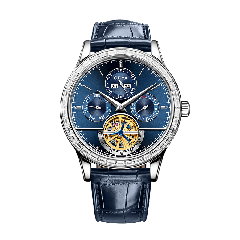 【GEYA 格雅】G78180G 鏤空 晶鑽 真三眼 星期 日期 機械 手錶