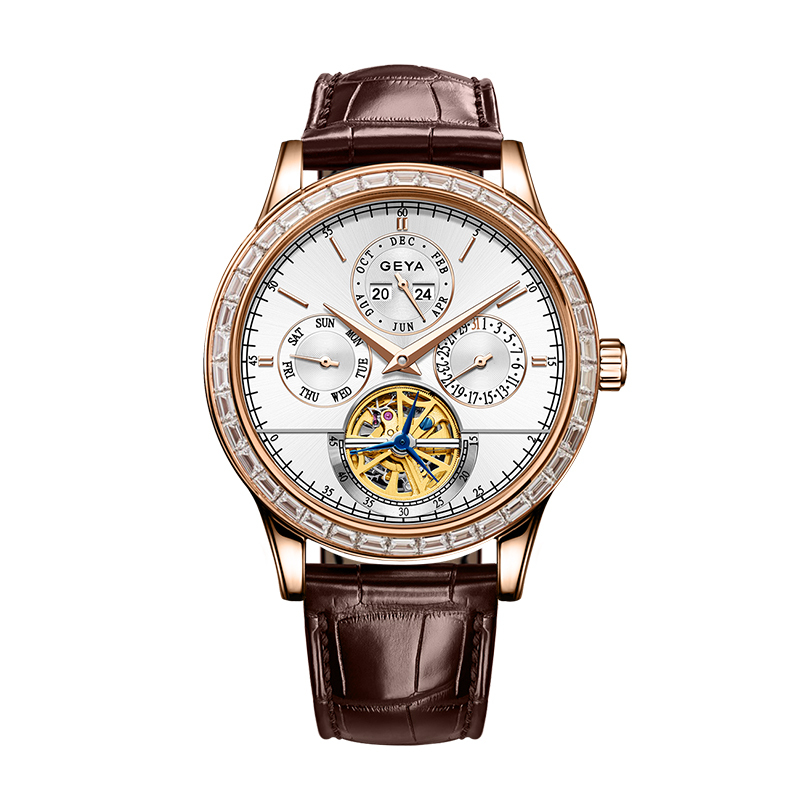 【GEYA 格雅】G78180G 鏤空 晶鑽 真三眼 星期 日期 機械 手錶