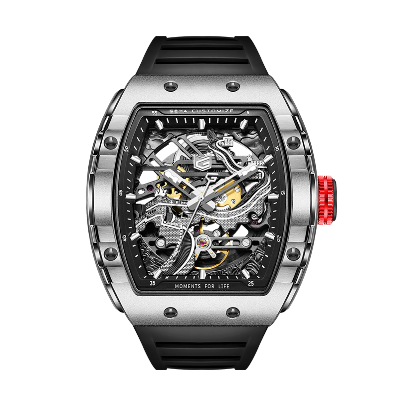 【GEYA格雅】長城系列 G78135GWKK/G78135GWKW 酒桶款 雙面鏤空 長城標誌錶蓋 夜光 機械 手錶