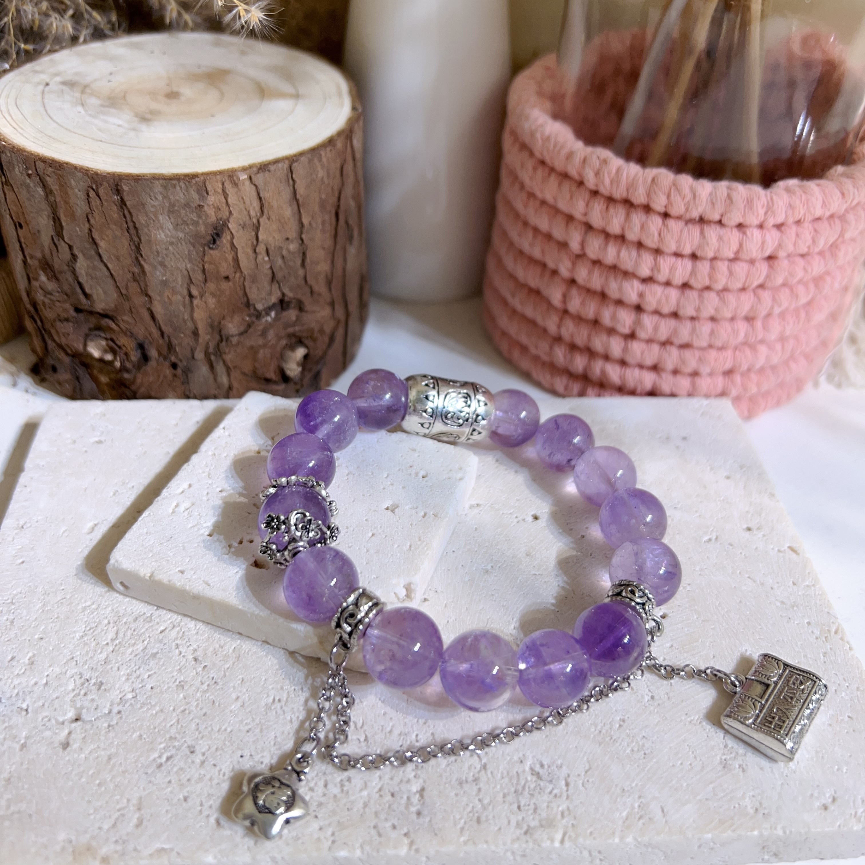 紫水晶重銀純銀配件祝福手串 12mm
