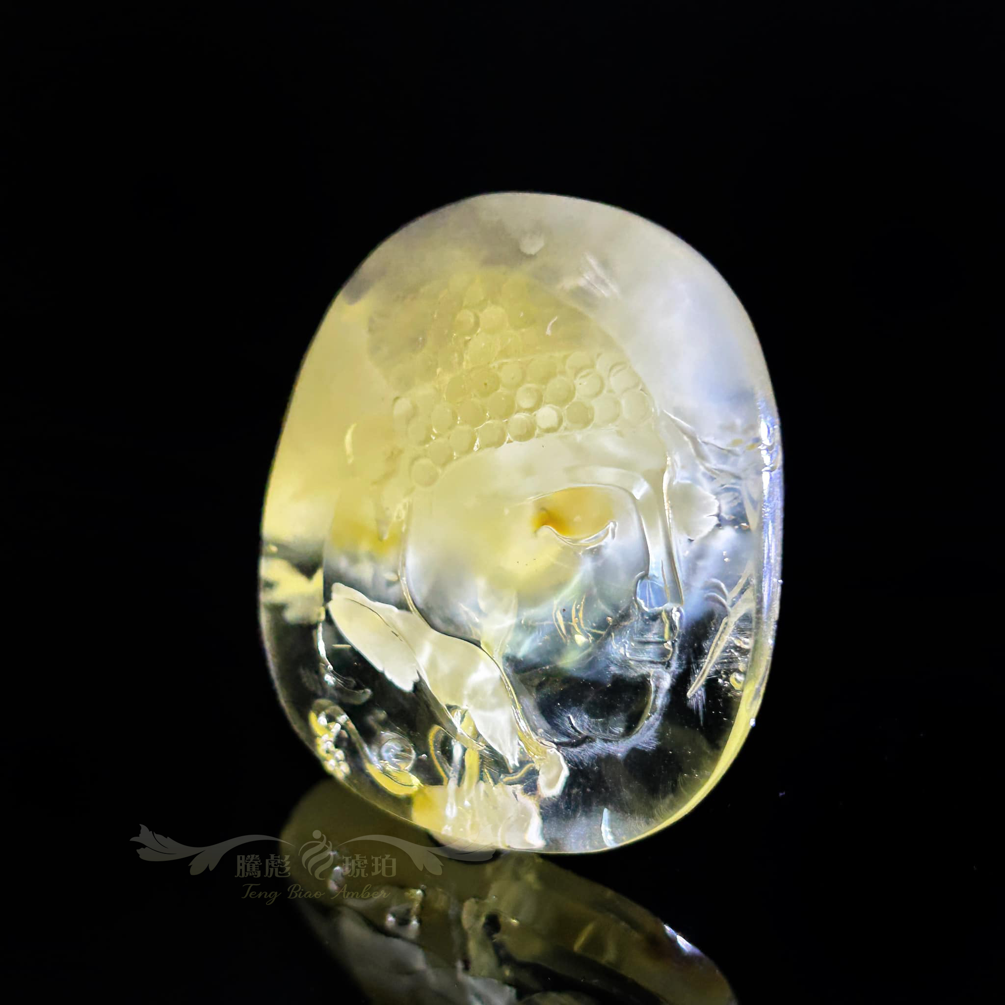 (已結緣)精品款3A天然金瓷白蜜蠟帶妖孽紋《清心扶蓮·渡》正規掛墜