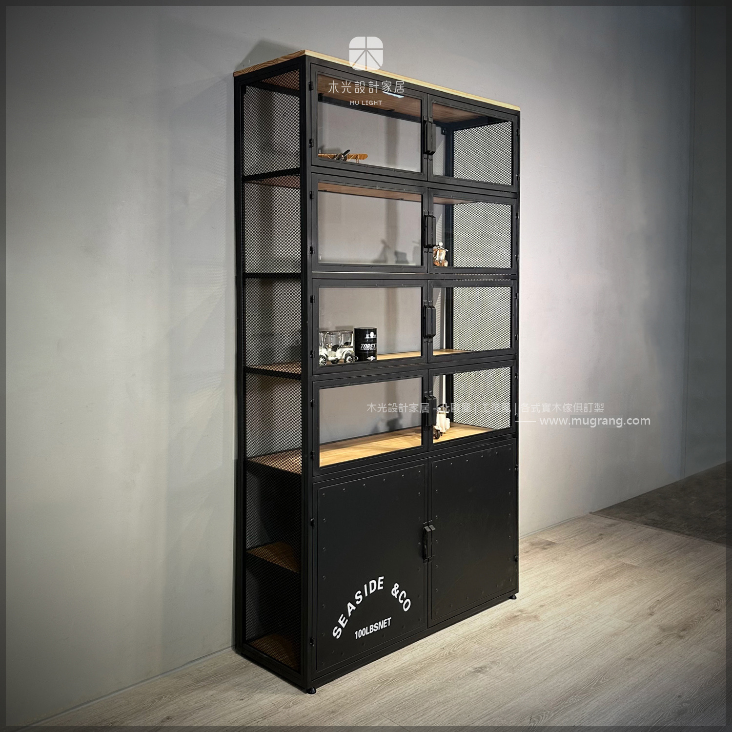 LOFT美式玻璃實用雙開門櫃架|可訂製