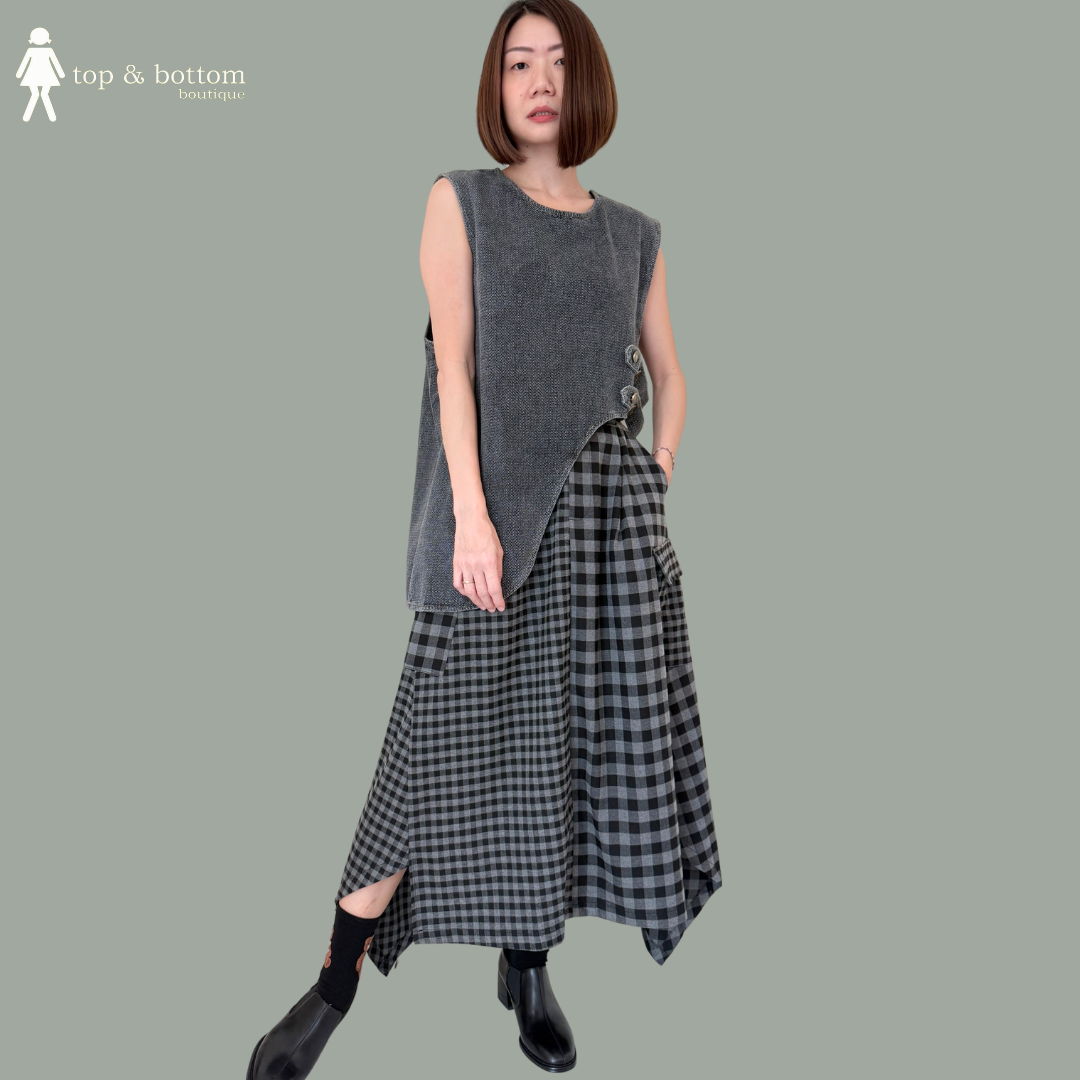 CHECKED ALINE LONG SKIRT
