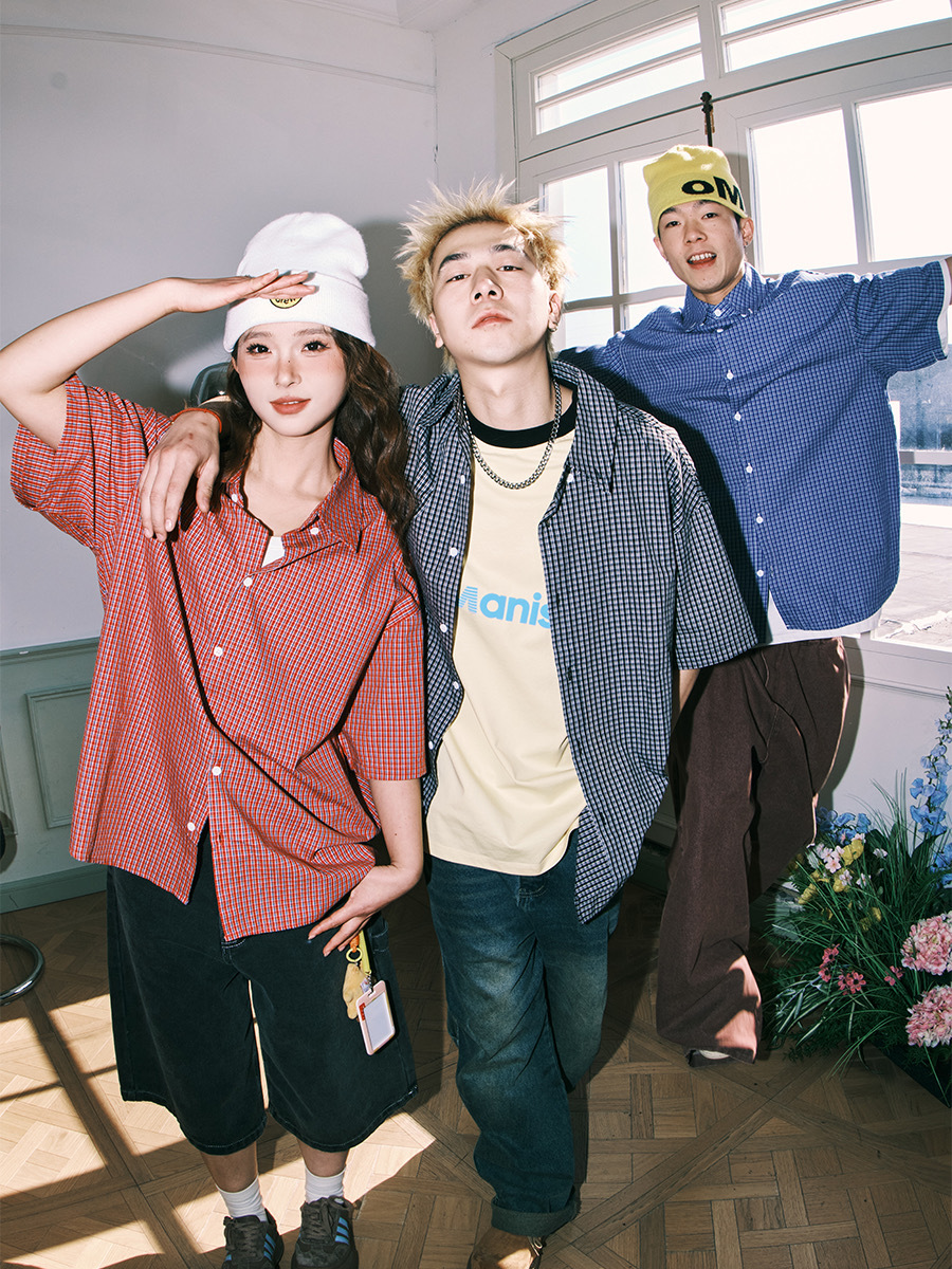 LEMANISM 日系復古 格子 短袖襯衫