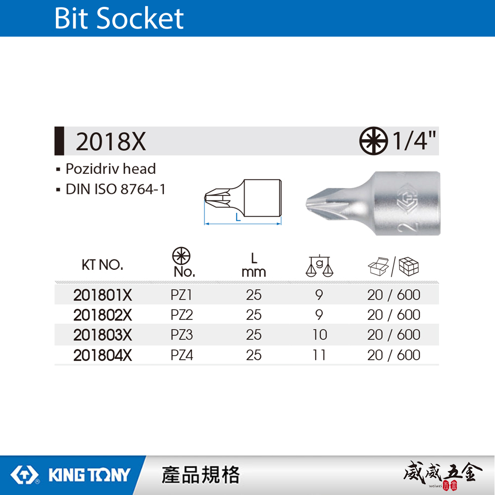 KING TONY 金統立｜台灣製｜兩分 米字頭凸套筒 1/4"套筒 2分迷你型米字型起子頭套筒｜2018X 米字型起子頭套筒