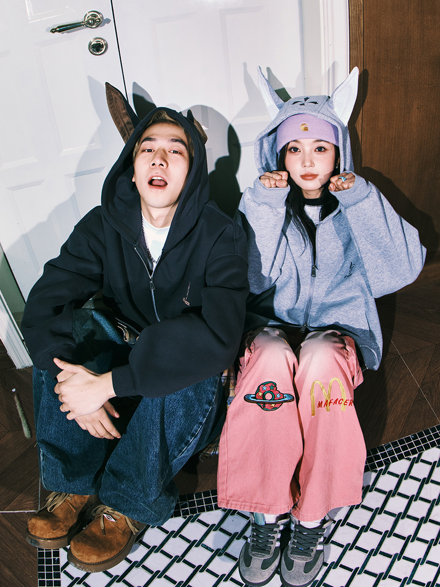 LEMANISM 卡通杜賓狗 耳朵帽子 連帽外套